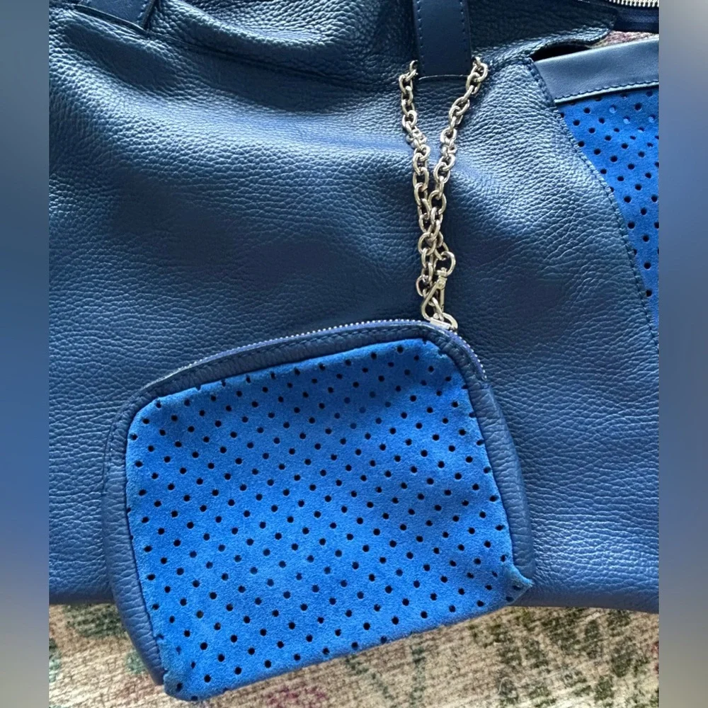 NICOLI Leather & Suede Slouchy Tote w/Pouch
